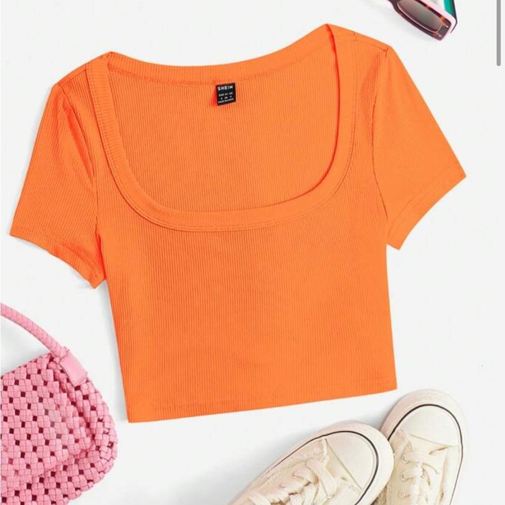 SHEIN Orange Fitted Crop Top T-Shirt